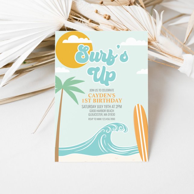 Invitation d'anniversaire de plage Surfs Up (Créateur téléchargé)