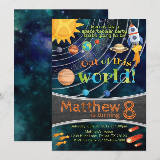 Invitation d'anniversaire de planète de système (Devant / Derrière)