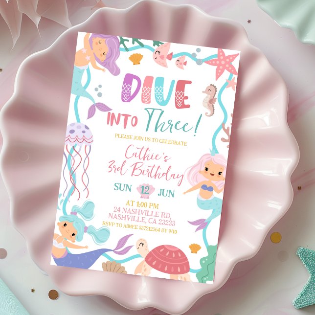 Invitation d'anniversaire de plongée de sirène mig (Créateur téléchargé)