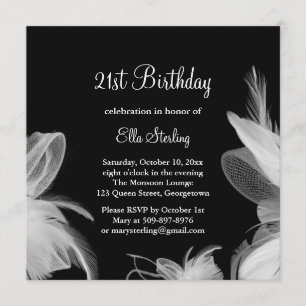 Invitation d'anniversaire de plumes blanches