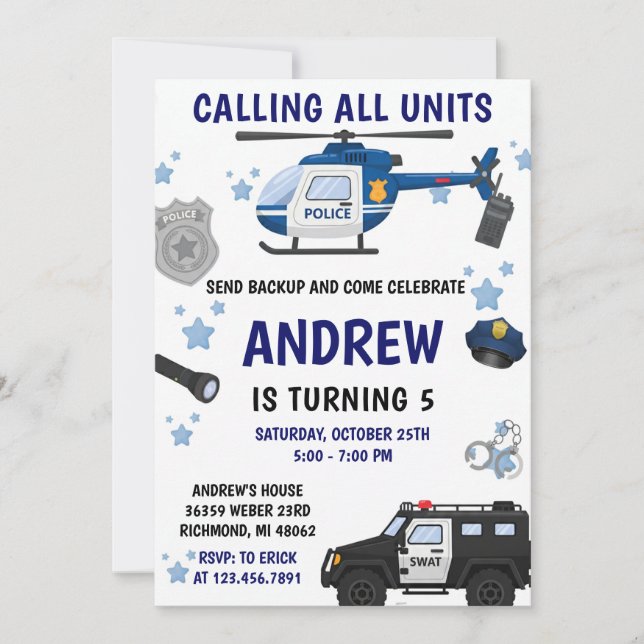 Invitation d'anniversaire de police moderne person (Devant)