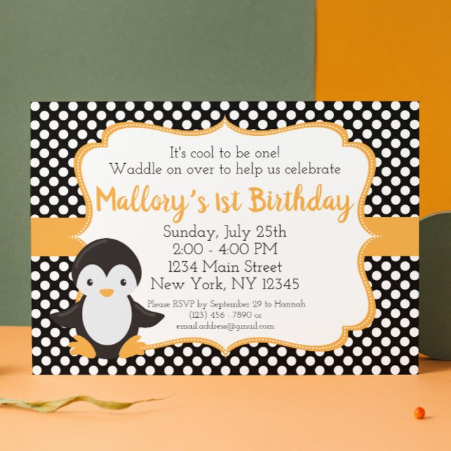 Invitation d'anniversaire de Polkadot Penguin (Créateur téléchargé)