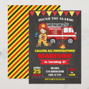 Invitation d'anniversaire de pompier Chalboard de 