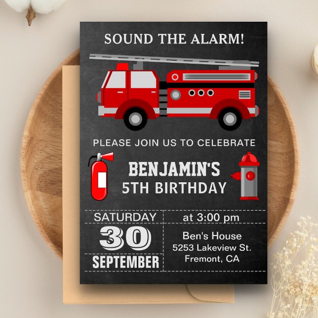 Invitation d'anniversaire de pompier de camion de  (Créateur téléchargé)
