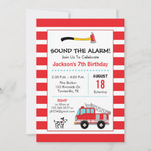 Invitation d'anniversaire de pompier de camion de 