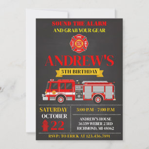 Invitation d'anniversaire de pompier moderne perso