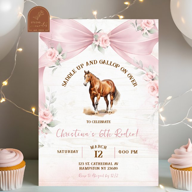 Invitation d'anniversaire de Poney Coquette avec R (Créateur téléchargé)