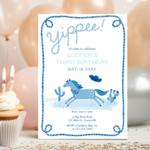 Invitation d'anniversaire de Poney Occidental Bleu