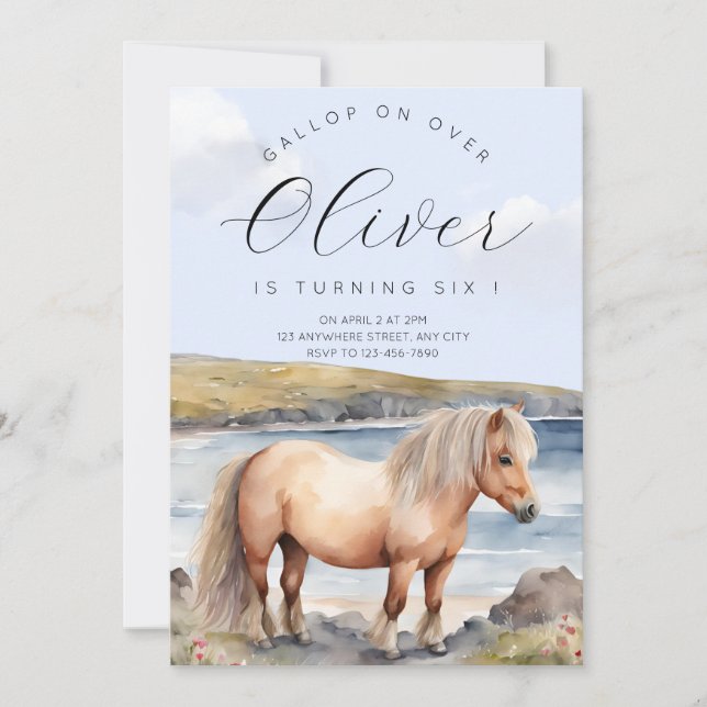 Invitation d'anniversaire de poney Shetland (Devant)