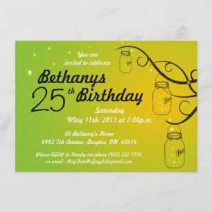 Invitation d'anniversaire de pot de maçon en verts