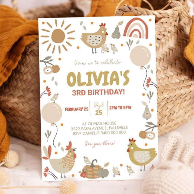 Invitation d'anniversaire de poulet Invitation de  (Chicken Birthday Invitation Fall Birthday Invitation)