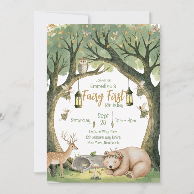 Invitation d'anniversaire de première forêt de fée (Devant)
