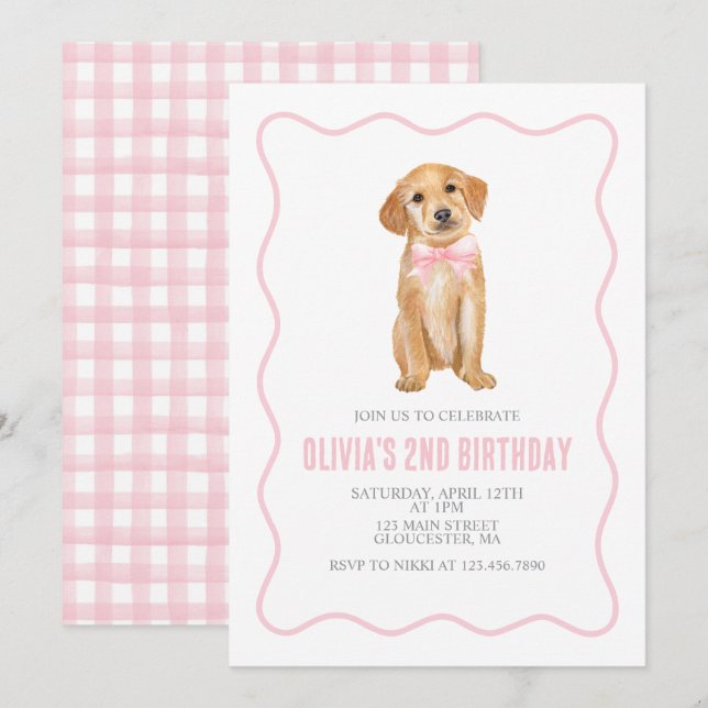 Invitation d'anniversaire de préppy puppy (Devant / Derrière)