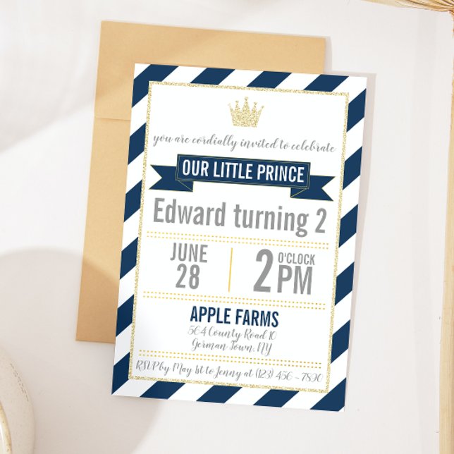 Invitation d'anniversaire de prince de paillettes  (Créateur téléchargé)
