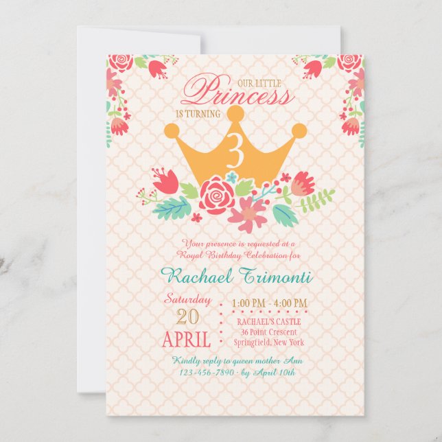 Invitation d'anniversaire de princesse (Devant)