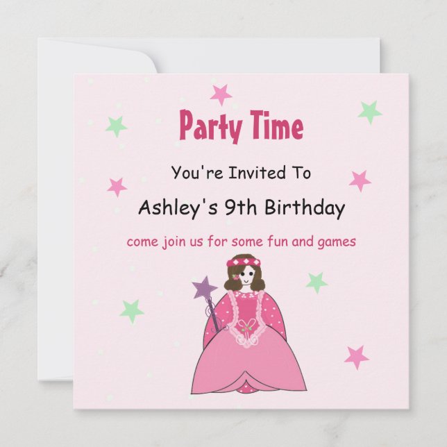 Invitation d'anniversaire de princesse (Devant)
