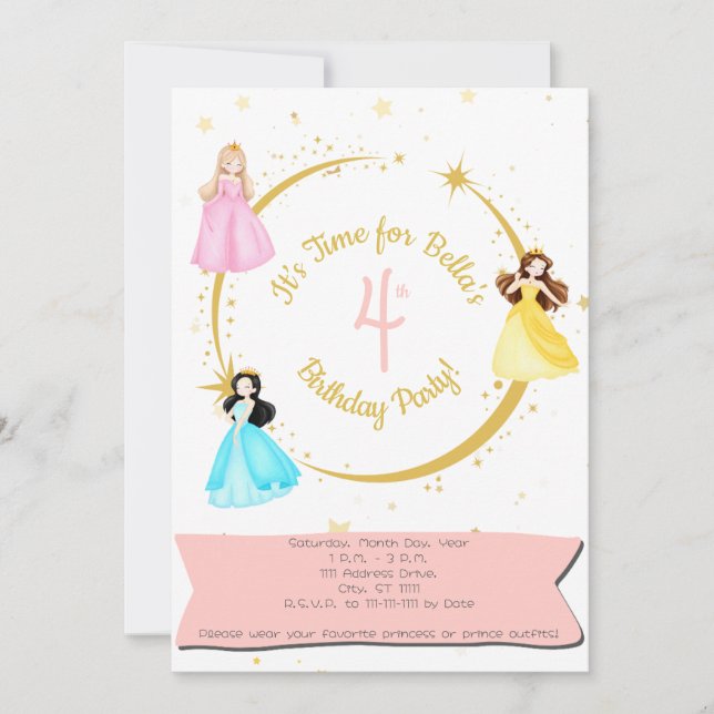Invitation d'anniversaire de princesse (Devant)