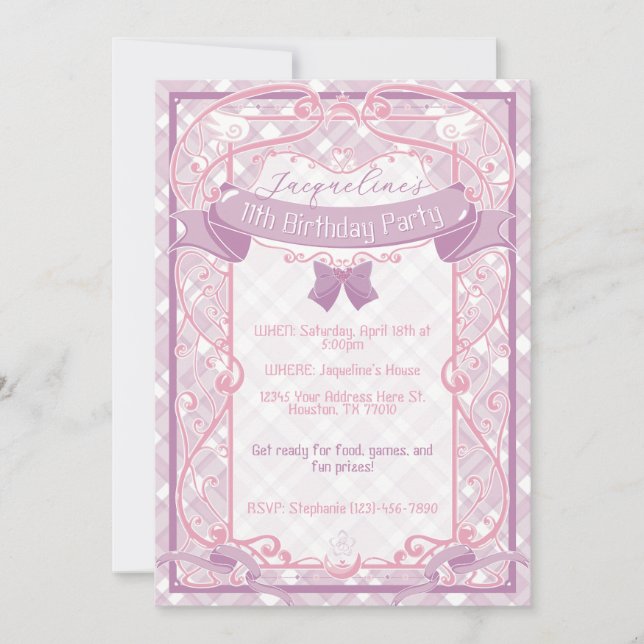 Invitation d'anniversaire de princesse Art Nouveau (Devant)