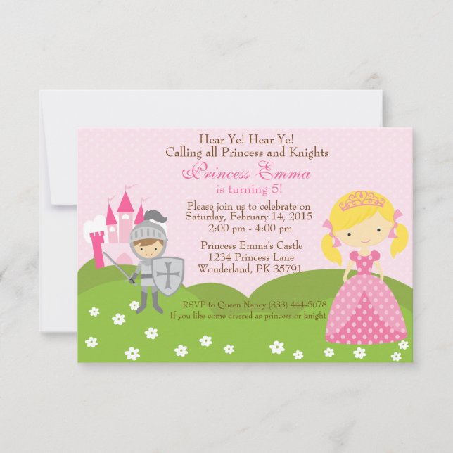 Invitation d'anniversaire de princesse (blonde) et (Devant)