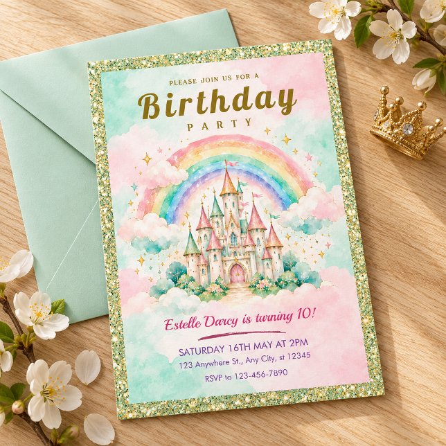 Invitation d'anniversaire de princesse de château  (Créateur téléchargé)