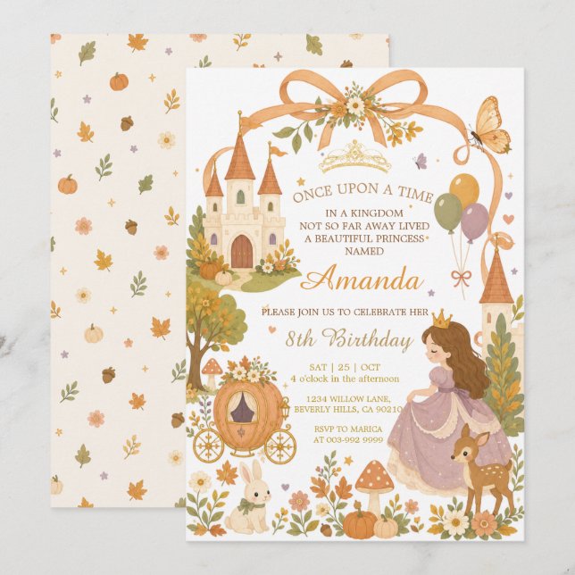 Invitation d'anniversaire de princesse de conte de (Devant / Derrière)