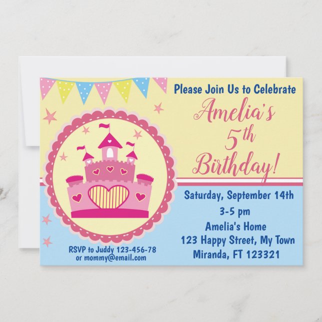 Invitation d'anniversaire de princesse du château  (Devant)