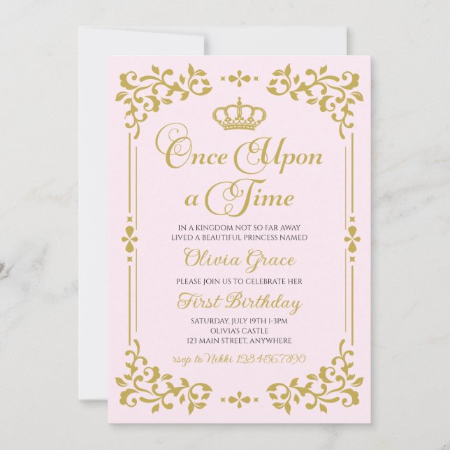 Invitation d'anniversaire de princesse en or Il ét (Devant)