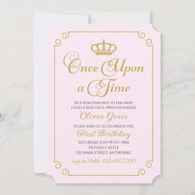 Invitation d'anniversaire de princesse en or Il ét (Devant)