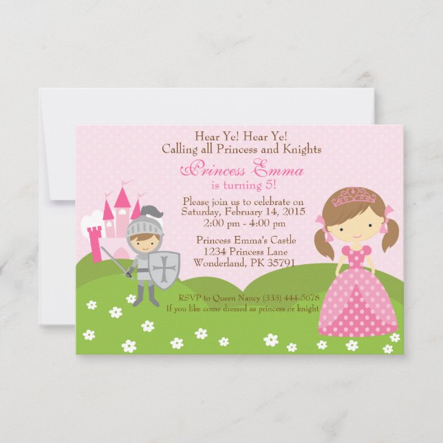 Invitation d'anniversaire de princesse et de (Devant)