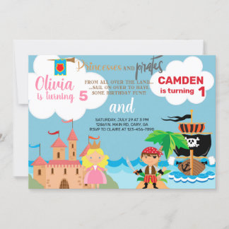 Invitation d'anniversaire de princesse et de frère