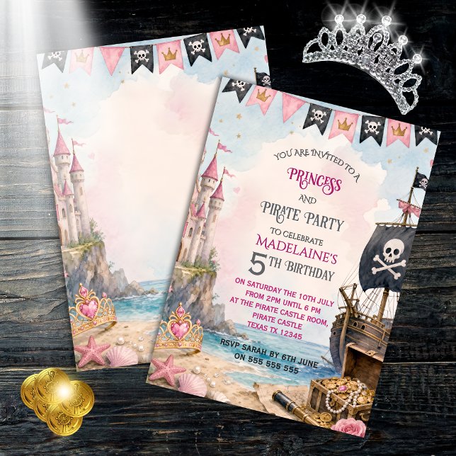 Invitation d'anniversaire de princesse et de pirat (Créateur téléchargé)