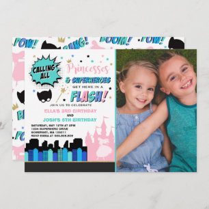 Invitation d'anniversaire de princesse et de super