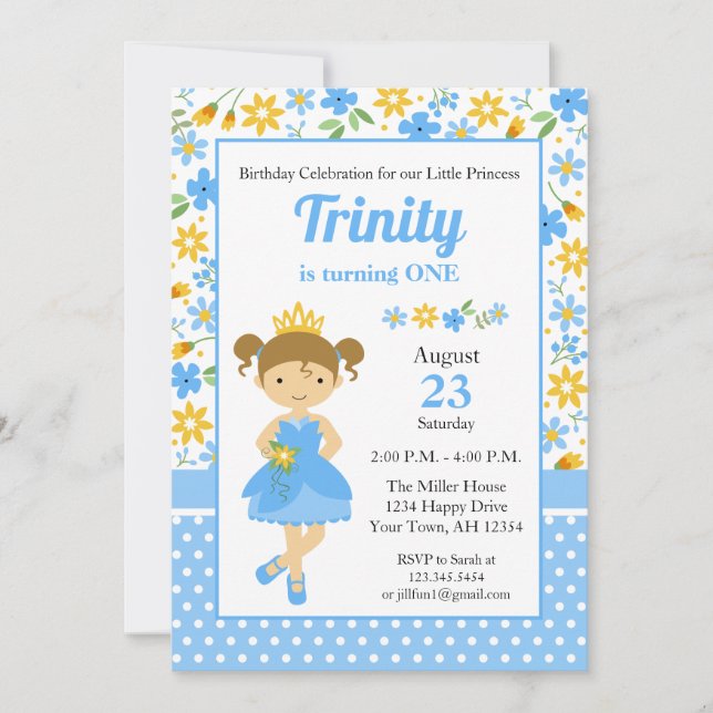 Invitation d'anniversaire de princesse, fête de pr (Devant)