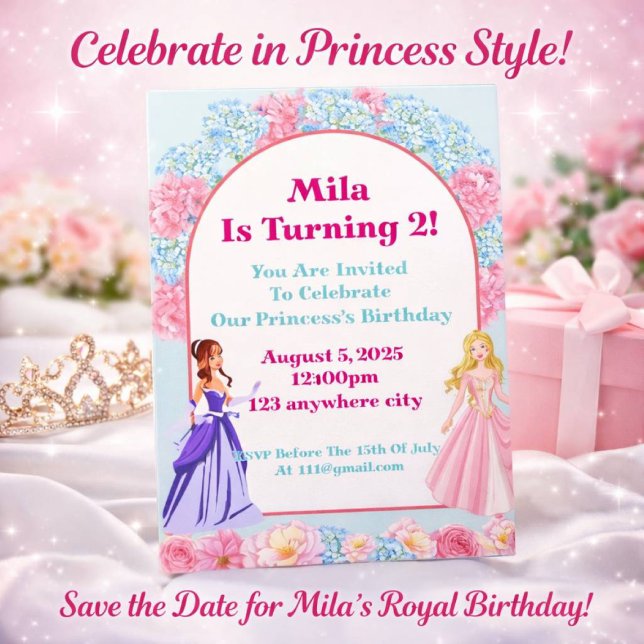 Invitation d'anniversaire de princesse florale ros (Créateur téléchargé)