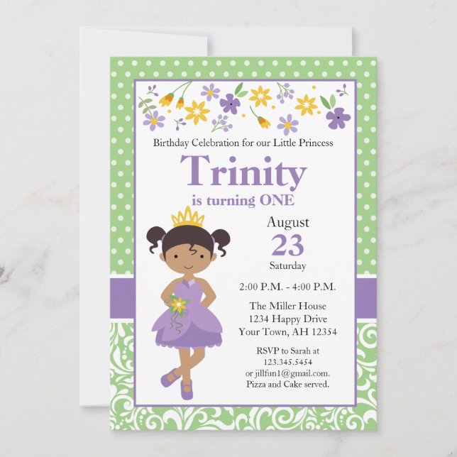 Invitation d'anniversaire de princesse, invitation (Devant)