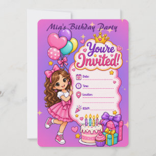 Invitation d'anniversaire de princesse mignonne