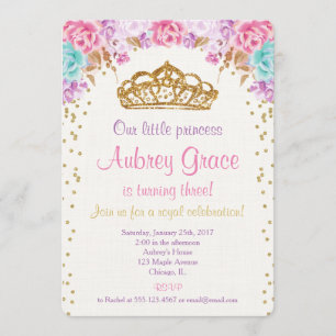 Invitation d'anniversaire de princesse, or pourpre