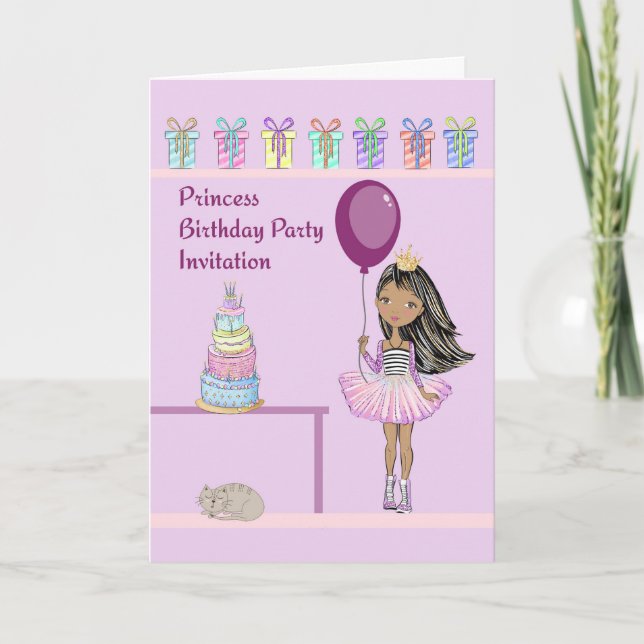 Invitation d'anniversaire de princesse peau foncée (Devant)