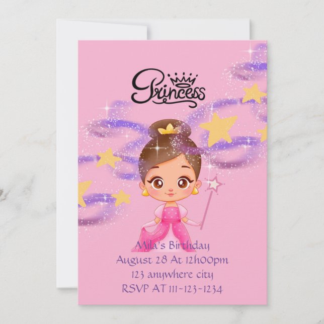 invitation d'anniversaire de princesse rose (Devant)