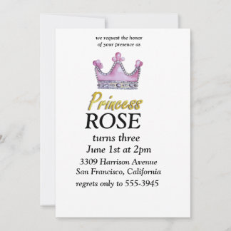 Invitation d'anniversaire de princesse rose et or