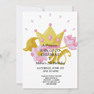 Invitation d'anniversaire de princesse rose et or.