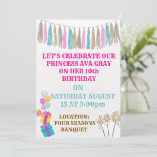 Invitation d'anniversaire de princesse rose mignon