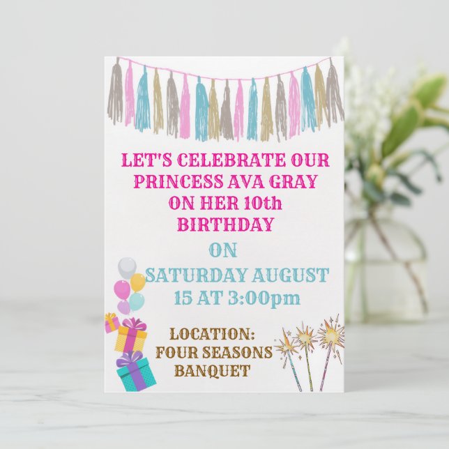 Invitation d'anniversaire de princesse rose mignon (Debout devant)