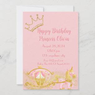 invitation d'anniversaire de princesse rose pour l