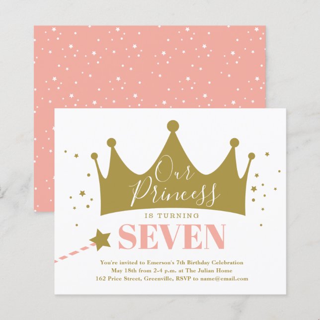 Invitation d'anniversaire de princesse rose pour p (Devant / Derrière)