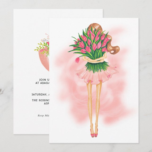 Invitation d'anniversaire de printemps rose (Devant / Derrière)