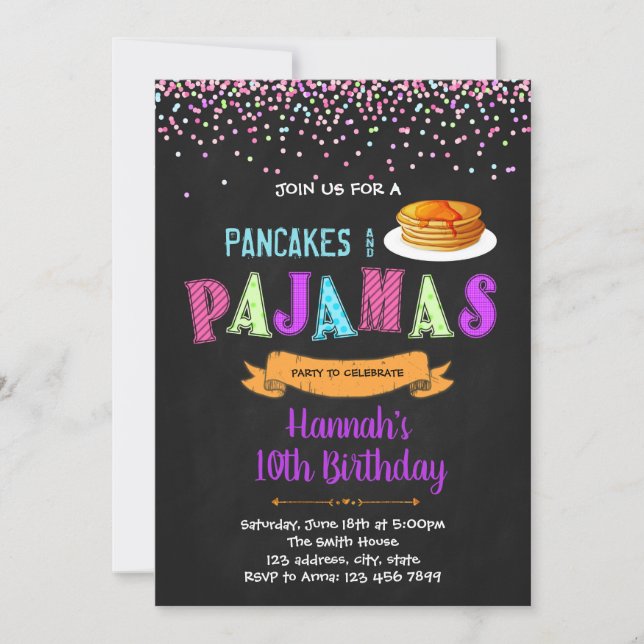 Invitation d'anniversaire de pyjamas et de crêpes (Devant)