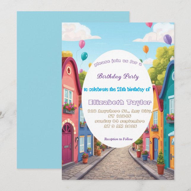 Invitation d'anniversaire de quartier coloré   (Devant / Derrière)