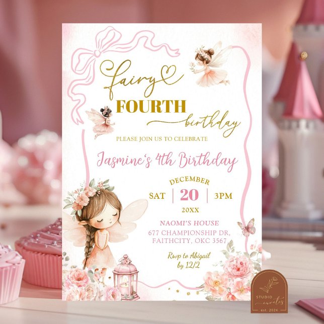 Invitation d'anniversaire de quatrième fille de fé (Créateur téléchargé)