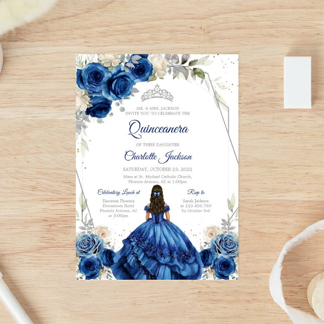Invitation d'anniversaire de Quinceanera bleu mari (Créateur téléchargé)